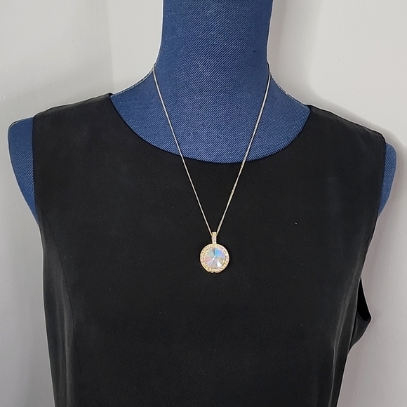 Gold Iridescent Crystal Pendant with Chain and Earrings Set - Picture 8 of 8